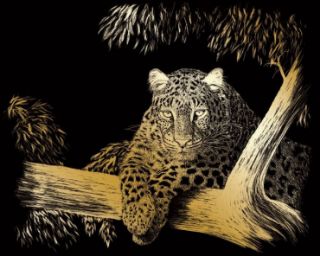 Obrázek z Škrabací obrázek zlatý - leopard na stromě 